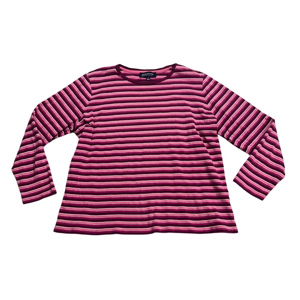 Jones New York Signature Woman Pink Striped Long Sleeve Top Plus Size 1X Ribbed